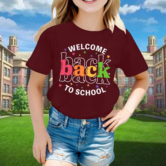 T-shirts et Chemises pour Filles T-Shirt Graphique de Rentrée Scolaire à Manches Courtes à Col Rond pour Filles et Garçons – Lumineux et Confortable au Quotidien