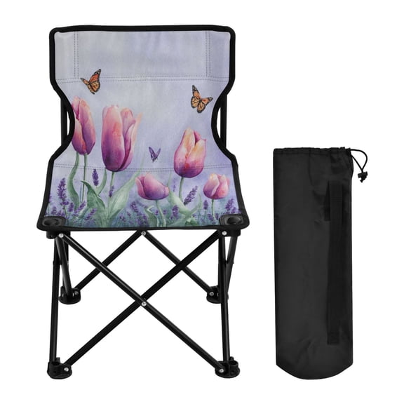 600D Oxford Camping Chair Portable Foldable Chair Supports 220 lbs for Picnic, Fishing, Backpacking Watercolor Tulips and Lavender