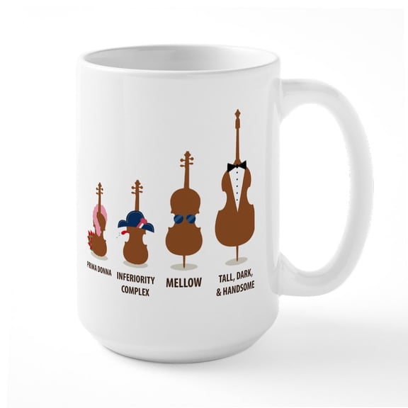 CafePress - Funny Orchestra String Instruments 15 Oz Ceramic L - 15 oz Ceramic Large White Novelty Mug
