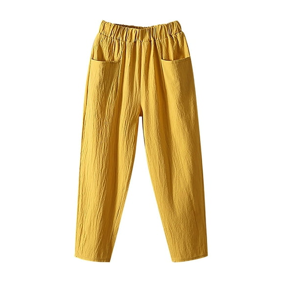 Womens Pants Women Fashion Solid Color Cotton Flax Elastic Long Beach Leisure Trousers Travel pants