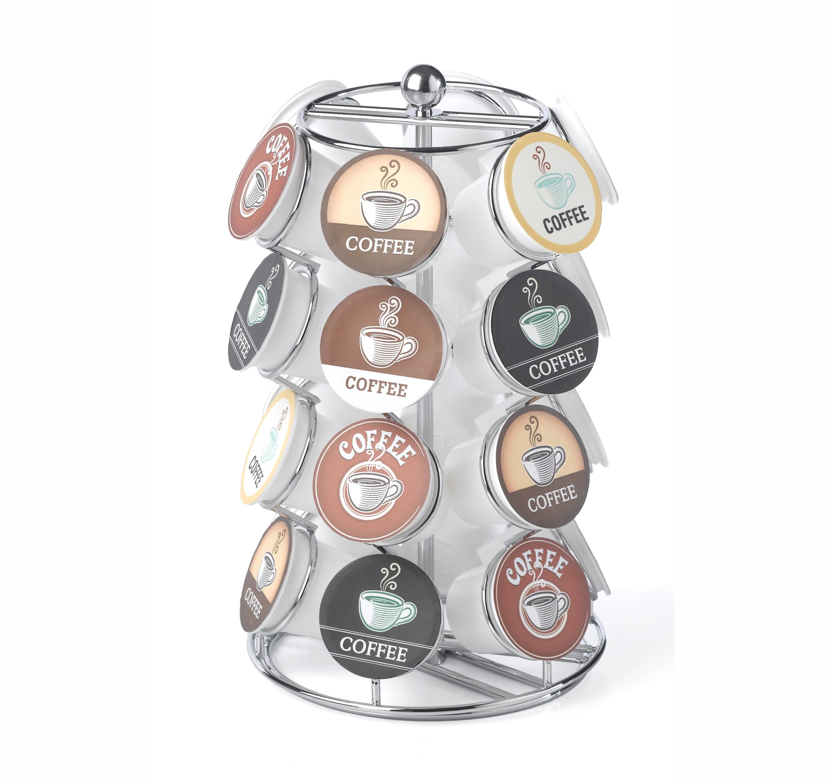 Nifty Coffee Pod Carousel, 24 K-Pod Capacity, Chrome Color, Kitchen Counter Organizer