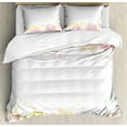 thumbnail image 1 of Rose Queen Size Duvet Cover Set, Tender Graceful Spring Themed Borders Floral Frame with Abstract Silhouette of Roses, Decorative 3 Piece Bedding Set with 2 Pillow Shams, Multicolor, by Ambesonne, 1 of 3