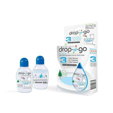 Drop N Go 3 In 1 : Ultimate All-Natural Bad Bathroom Odor Blocker, Air Freshener, Toilet Cleaner In Small & Discrete Bottle - 1 Pack (Pine Scent)