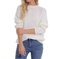 thumbnail image 1 of Gibobby suéteres de invierno de punto Mujer 2023 invierno otoño sólido cuello cuello globo manga larga suéteres pulóver ropa de abrigo (Blanco, M), 1 of 5