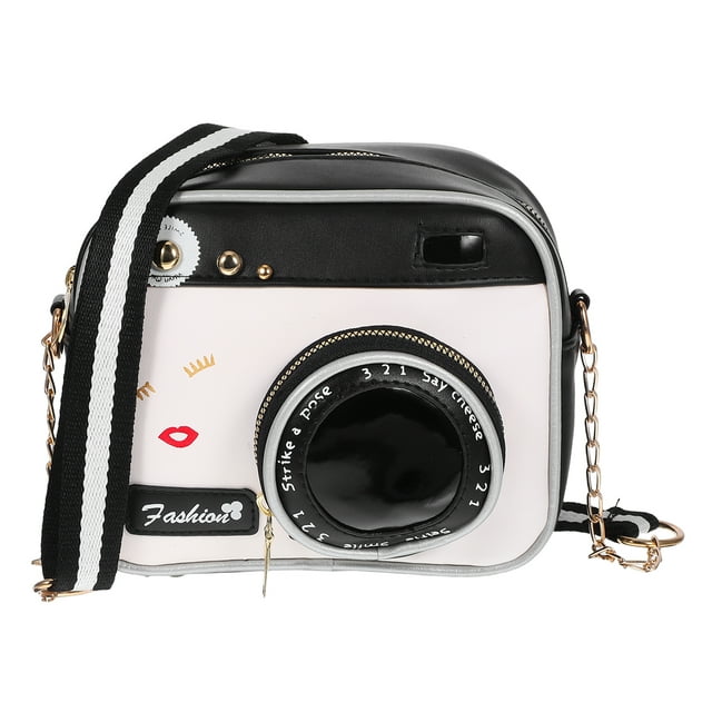 Mujer Vintage Cámara Forma Pequeño lindo Chic Largo Hombro Bolso Bolso Messenger Bag (Negro)