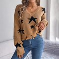 thumbnail image 3 of Womens Knitted Jumper Sweater V Neck Star Baggy Winter Long Sleeve Pullover Tops, 3 of 8