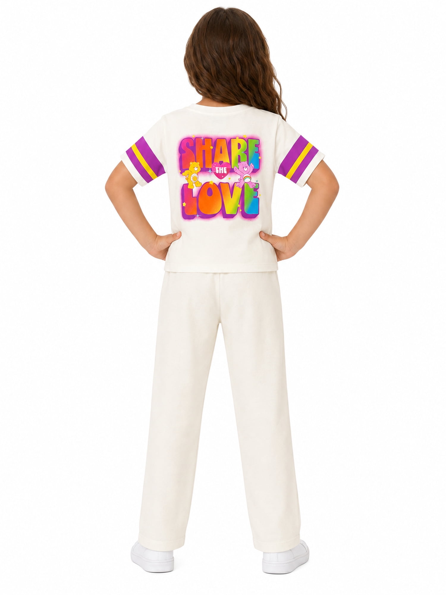 Care Bears Girls' Athletic Front & Back T-shirt with Embroidery & Straight Leg Fleece Pants, 2-Piece, Sizes 4-16