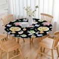 thumbnail image 3 of Pioneer Flower Floral Print Pattern Round Fitted Tablecloth with Elastic Edge,Dining Table Cover Waterproof,Outdoor Round Tablecloth for Camping,Dining,Indoor and Outdoor, 3 of 7