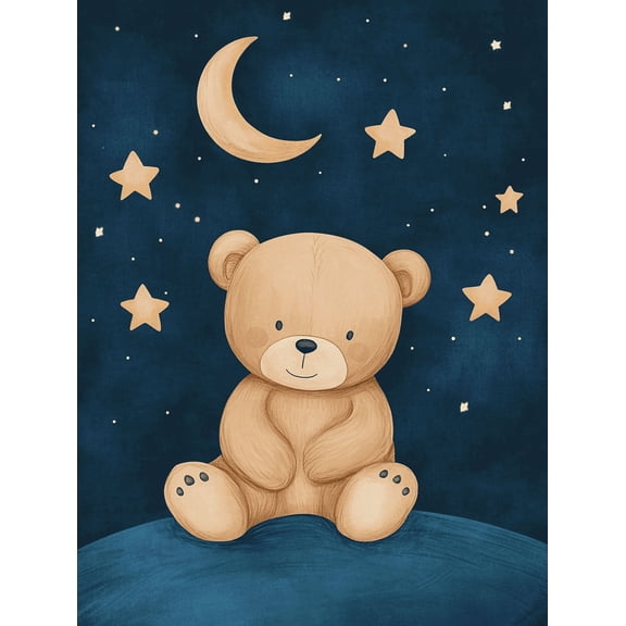 Cute Teddy Bear Moon and Stars Canvas Wall Art, Perfect for Bedroom, Living Room, Nursery, Kids Room, and Playroom Decoration.