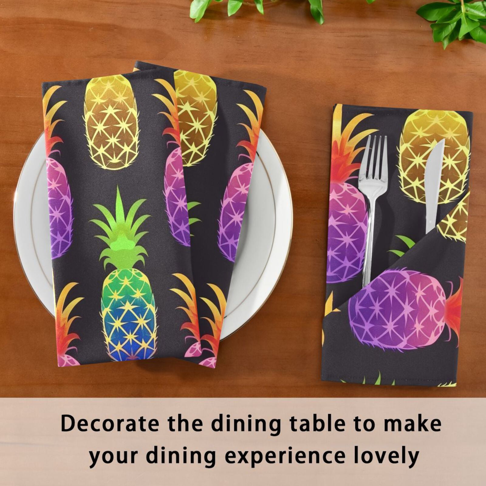 JSTEL Rainbow Pineapple Cloth Napkins Set of 6, 20x20 Inch Washable and Reusable Napkin for Decoupage Dinner Party Everyday Use