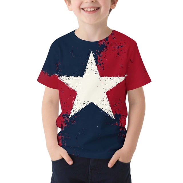 T-Shirt pour Enfants, Imprimé de la Fête de l'Indépendance à Manches Courtes et Col Rond, Haut Décontracté et Polyvalent pour Garçons et Filles de 3 à 15 Ans
