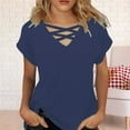thumbnail image 2 of Yigetop Criss Cross Tops for Women Womens Summer Tops Short Sleeve Shirts V Neck Tshirts Loose Casual Tunic Blouses Tees Tshirts Shirts for Women Navy 5XL, 2 of 4