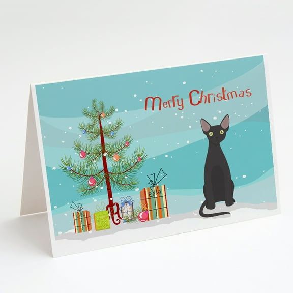 Devon Rex 3 Cat Merry Christmas Greeting Cards and Envelopes Pack of 8