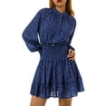 thumbnail image 3 of Qiylii Women Loose Mini Dress, Elegant Long Sleeve Stand Neck Polka Dots Print Dress, 3 of 9