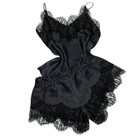 

Knosfe Women Pjs 2 Pack Floral Nightgown Satin Pajamas Set Cami and Shorts Set Sexy Eyelash Sleepwear