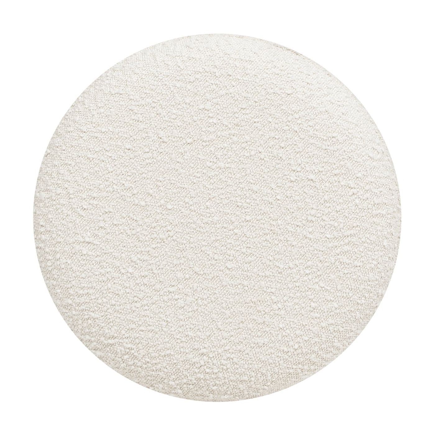 Bali 18.5" Round Upholstered Ottoman with Natural Wood Base Ivory White Boucle