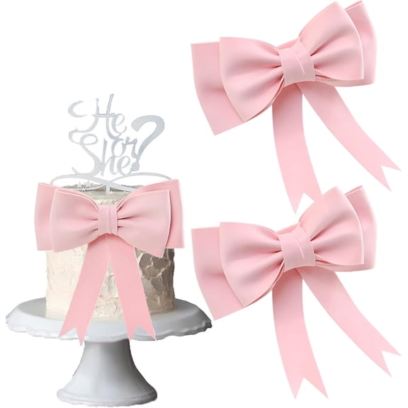 NOGIS 2 Pcs Oversized Bow Birthday Cake Toppers Princess Cake Topper Wedding Cake Pick Women EVA Foam Bowknot Cake Decorations for Kit Bows Theme Baby Shower Birthday Wedding Party Decor Pink