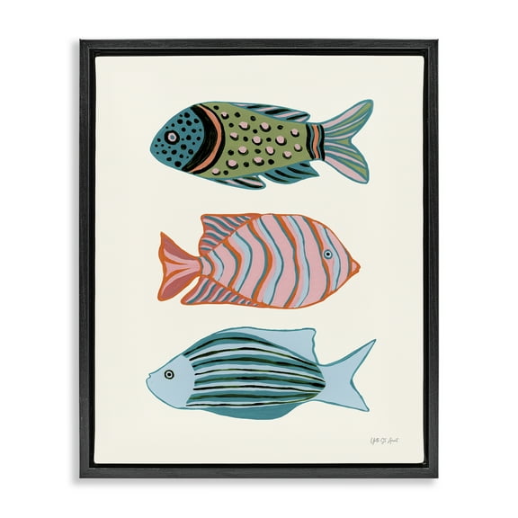 Stupell Industries Bright Tropical Fish Nautical & Beach Painting Black Floater Framed Canvas Art Print Wall Art, 17 x 21