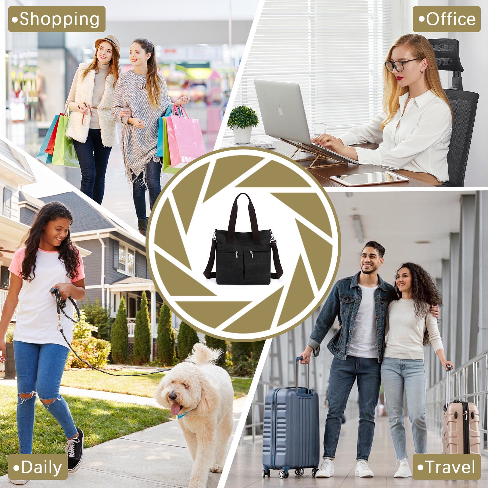URSOFINE Women's Handbag Canvas Tote Bag Stylish Ladies Purse Lightweight Crossbody with Multi-Pocket & Adjustable Strap Durable Hobo Bags for Work Travel College Shopping Commuting Everyday Use