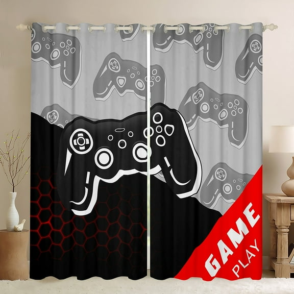 Manfei Cartoon Gamepad Black Out Curtains for Boys, Geometric Honeycomb Curtains Pack of 2 (42x63 Each), Moden Gaming Lover Bedroom Curtains, Window Curtains Room Decor