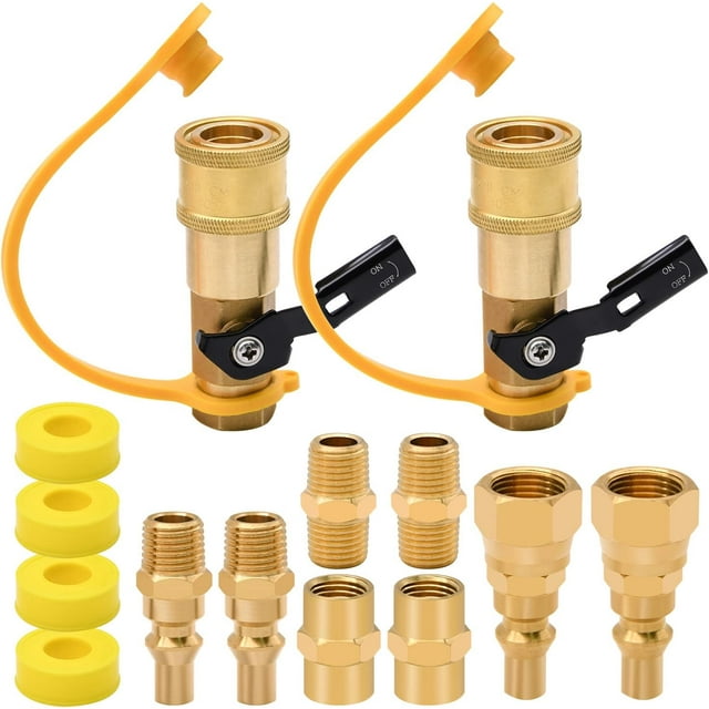 14pcs Propane Quick Connect Fittings 1/4 Inch RV Adapter 3/8 Flare NPT Male Female Pipe Union