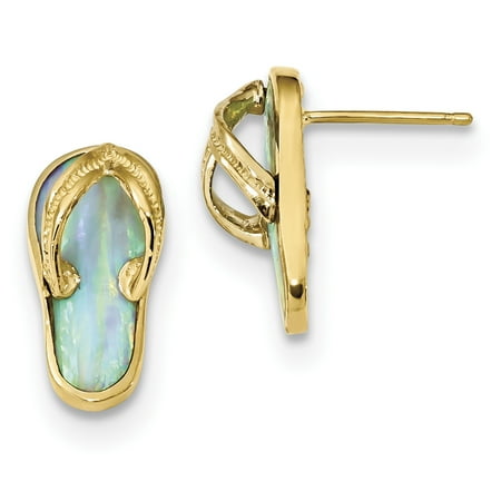 - 14k Yellow Gold Created White Opal Flip Flop Post Stud Earrings Ball Button Gifts For Women For Her