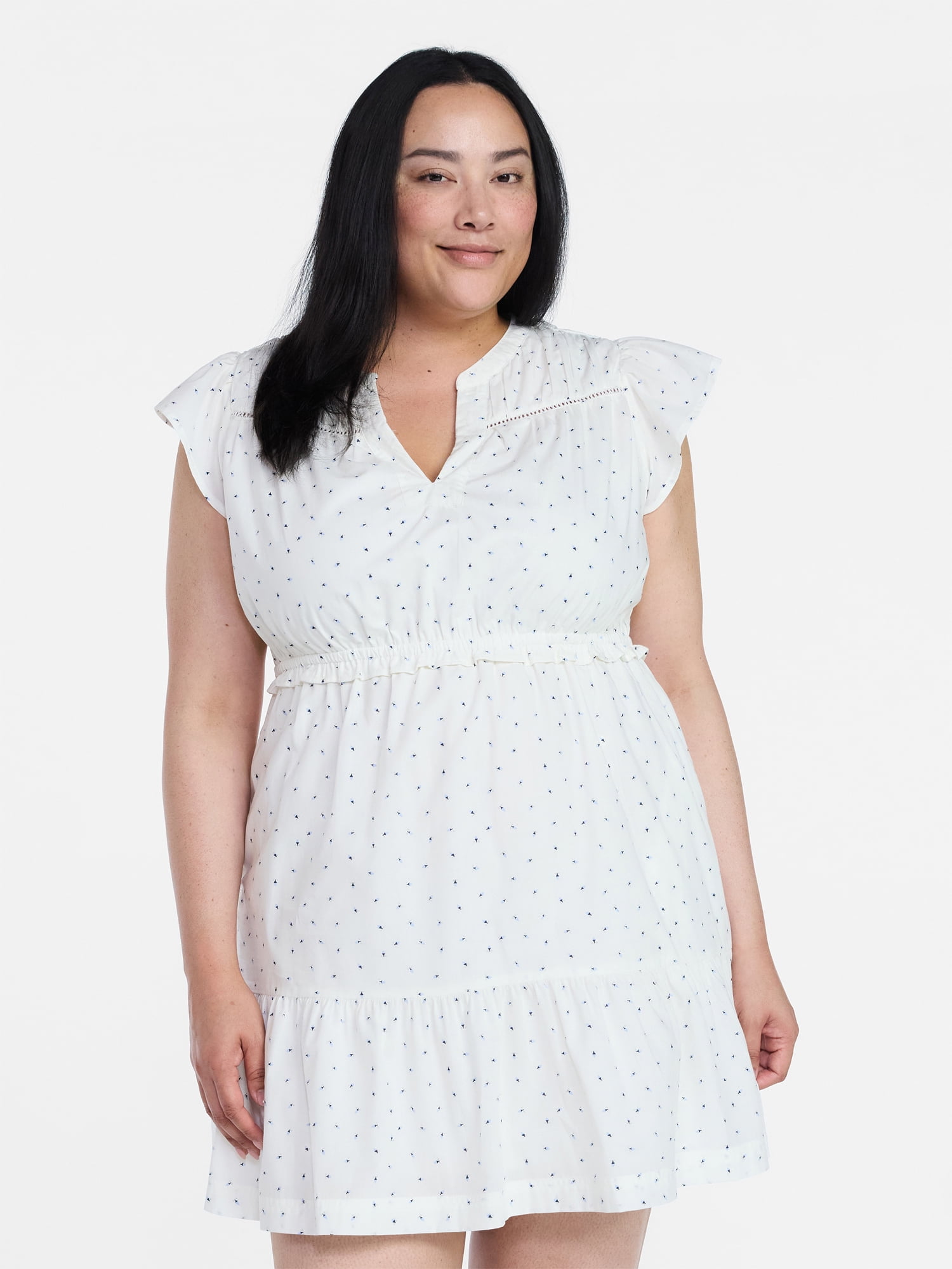 Time and Tru Women's Cotton Flutter Sleeve Mini Dress, Sizes XS-XXXL