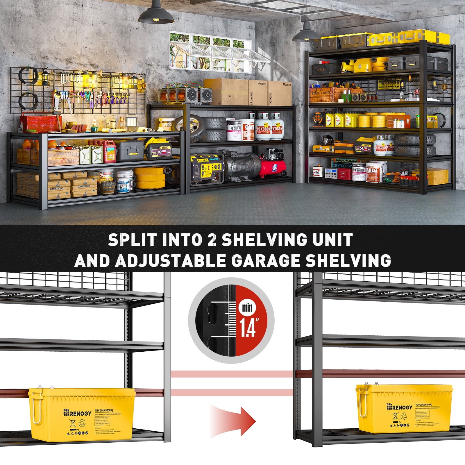REIBII 84" H Garage Shelving 6-Tier Storage Shelves Heavy Duty Loads 3500LBS Adjustable Metal Shelving Industrial Shelving 48" W x 20" D