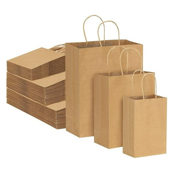 180pcs Brown Paper Bags with Handles Bulk, (8/10/12.6 Inches) 60 Per Size, Assorted Size Paper Gift Bags for Business, Shopping, , Merchandise