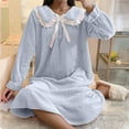 thumbnail image 6 of Sakmal Blue Moomoo Womens Soft Long Princess Style Flannel House Dress Ribbed Long Sleeve Nightgowns for Women, 6 of 8