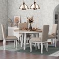thumbnail image 2 of 5 PCS Round Dining Table Set with 4 Upholstered Chairs, 42-58" Extendable Dining Table with Wooden Legs, Farmhouse Kitchen Table Furniture Set for Dining Room Kitchen, 2 of 7
