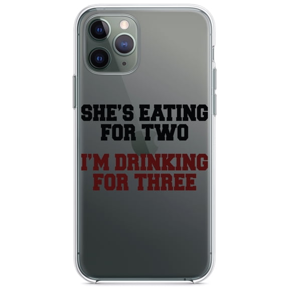 DistinctInk Clear Shockproof Hybrid Case for iPhone 13 PRO (6.1" Screen) - TPU Bumper Acrylic Back Tempered Glass Screen Protector - She's Eating For Two, I'm Drinking for 3