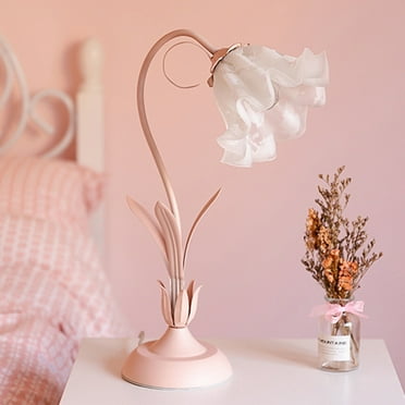 YIYIBYUS Flower LED Table Lamp Pink Beside Nightstand Reading Lamp with Glass Lampshade Desk Lamp Table Light for Bedroom Office
