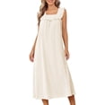 thumbnail image 6 of Dresses for Women Womens Summer Casual Dresses Sleeveless Ladies' Casual Lace Neck Nightgown Solid Color Dress Khaki M, 6 of 9