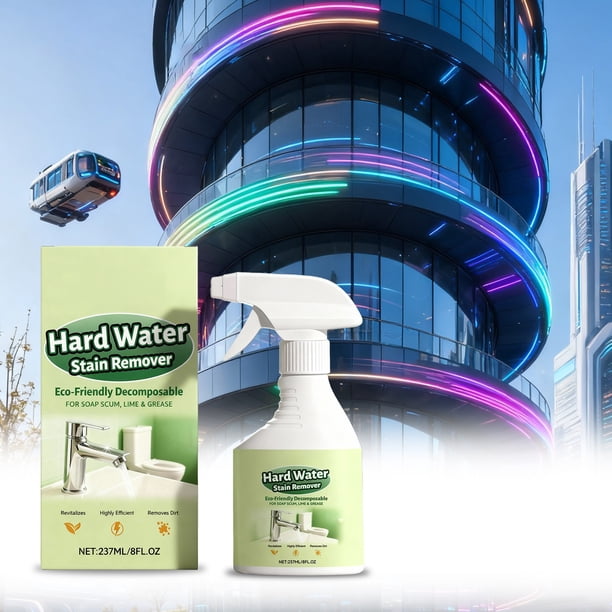 Limpiador doméstico de residuos, eliminador de manchas de agua dura, limpiador espumoso para mamparas de ducha, cristales de ducha, inodoros, bañeras y lavabos (237 ml). Elimina las manchas de agua.