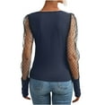thumbnail image 4 of AherBiu Going out Tops for Women Ribble Knitted Square Neck Low Cut Mesh Dotted Long Sleeve Shirt Blouse, 4 of 4