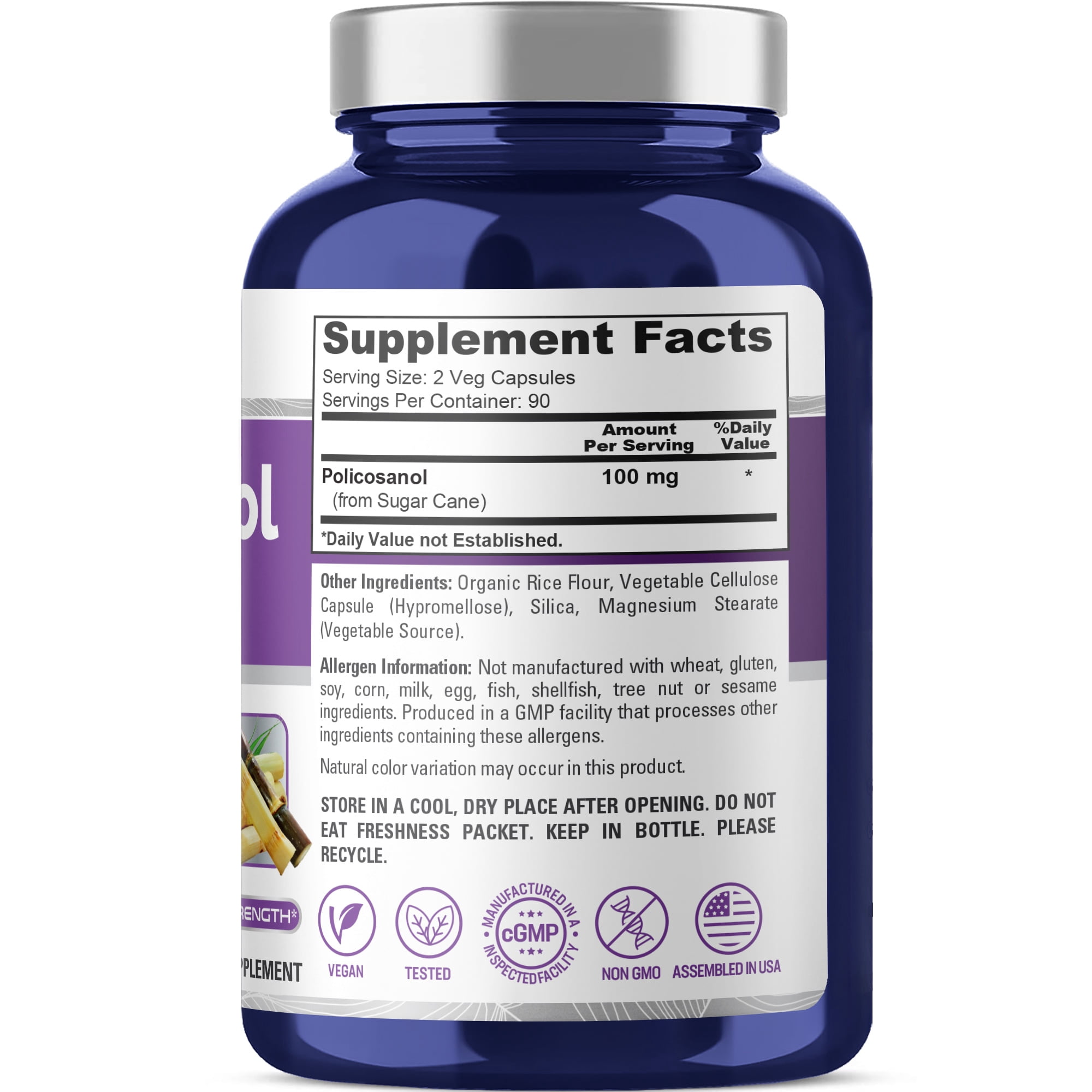 NusaPure Policosanol 100mg Elevate Well-being with 180 Vegan Capsules,  Non-GMO & Gluten-Free, Dietary Supplement for Adult Health & Wellness