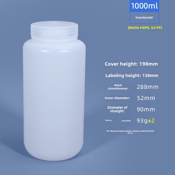 Botella de boca ancha sellada de 5ML-1L, transparente, marrón, resistente a altas temperaturas, a prueba de luz, botella de plástico PP de grado alimenticio para productos químicos