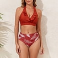 thumbnail image 5 of XEGLSBU Women Plus Size Swimsuit Cover Plus Size Two Piece Swimsuit High Waist Bikini with Flutter Sleeves and V Neck Bathing Red Size XL, 5 of 9