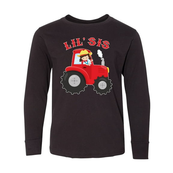 Inktastic Farmer Tractor Little Sis Long Sleeve Youth T-Shirt