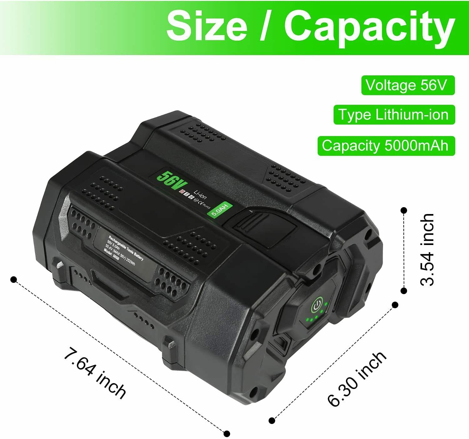 56V 5.0Ah/5000mAh Replacement For EGO Power+ Battery BA2800T BA2800T LB4800 With Fuel Gauge