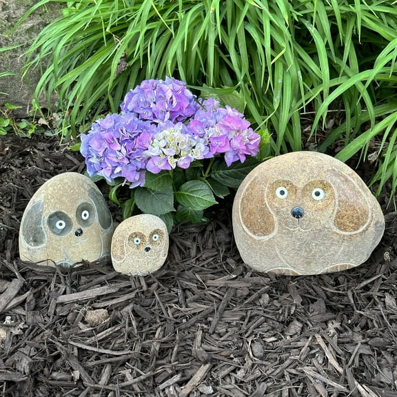 Stone Age Creations Family of Boulder Dogs Garden Statues