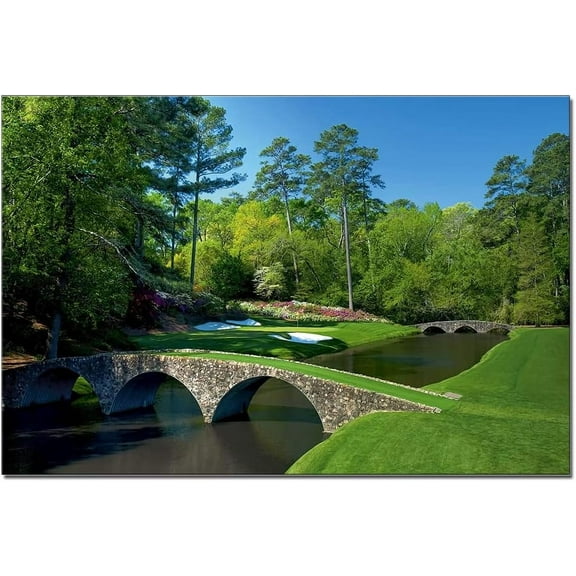 Augusta National Golf Course Golf Club Landscape Artwork for Gym Wall Art Canvas Painting Home Decorations Poster Print Framed 12x16inch Green Picture Office Wall Decor