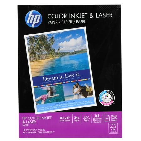 HP Color Inkjet Paper, 97 Brightness, 24lb, 8-1/2 x 11, White, 500 Sheets/Ream