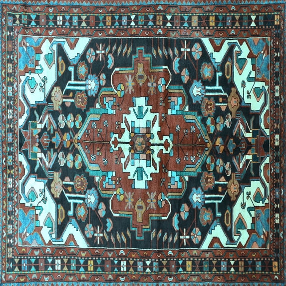 Ahgly Company Indoor Square Persian Light Blue Traditional Area Rugs, 7' Square