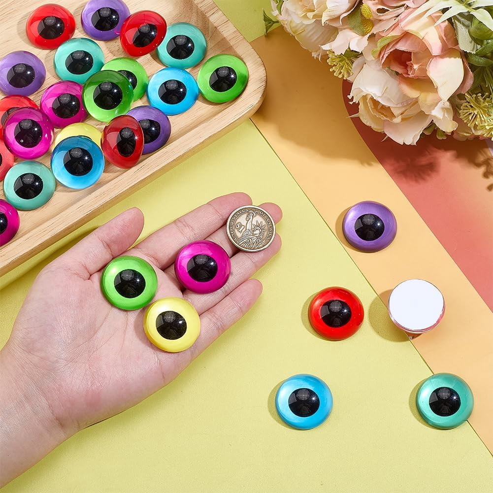 PH 32pcs 30mm Glass Eyes Cabochons 8 Colors Animal Craft Eyes Flatback Dome Cabochons Flat Round Eyes for DIY Art Craft Amigurumi Puppet Sculptures DIY Findings Jewelry Making Colorful DIY