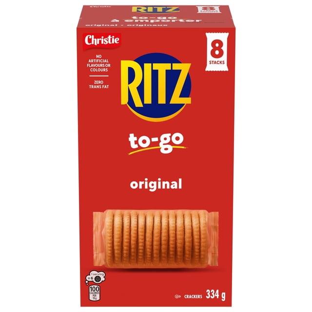 RITZ To-Go Original Crackers, Pack of 8 individually wrapped cracker stacks, Portable Format, Convenient On-The-Go Snack, Lunchbox & Travel Snack, 334g