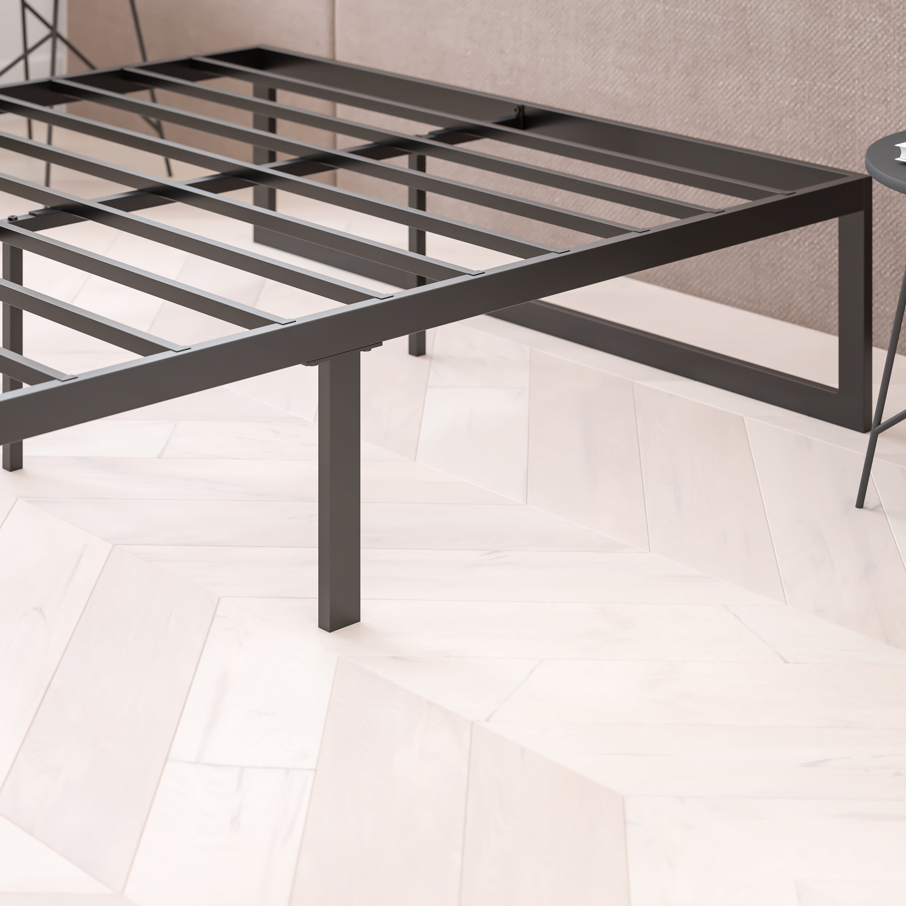 Flash Furniture Lana Full Platform Bed Frame with Steel Slat Supports, Black