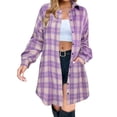 thumbnail image 1 of Women'S Button Down Flannel Shirts Plaid Shacket Long Sleeve Collared Long Jacket Coats & White L, 1 of 5