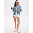 thumbnail image 7 of DARING DIVA Women's Short Sleeve Button Down Boxy Shirt Tops Jean Jacket L Light Blue, 7 of 7